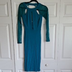 ASOS Teal Long Sleeve Dress with Cutout Details